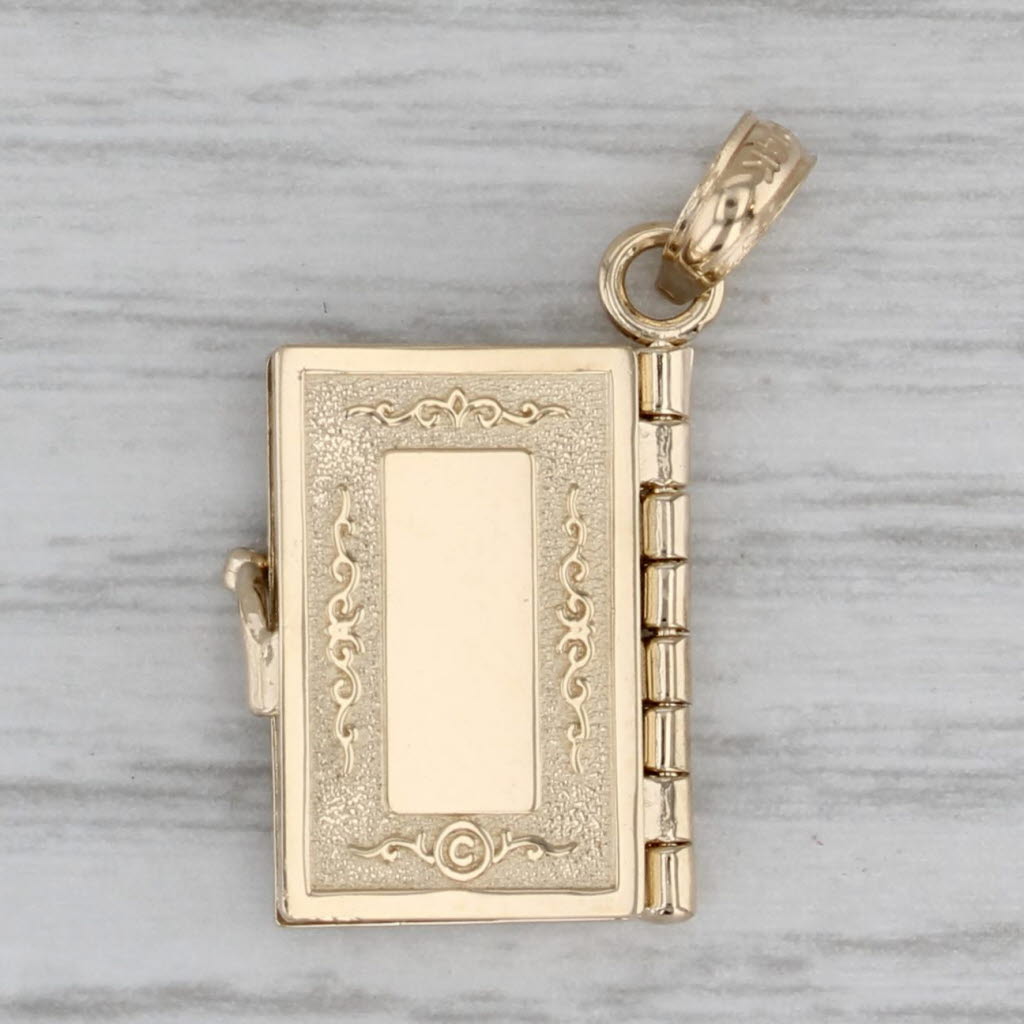Gray Holy Bible Lord's Prayer Pendant 14k Yellow Gold Opens Engravable Ornate