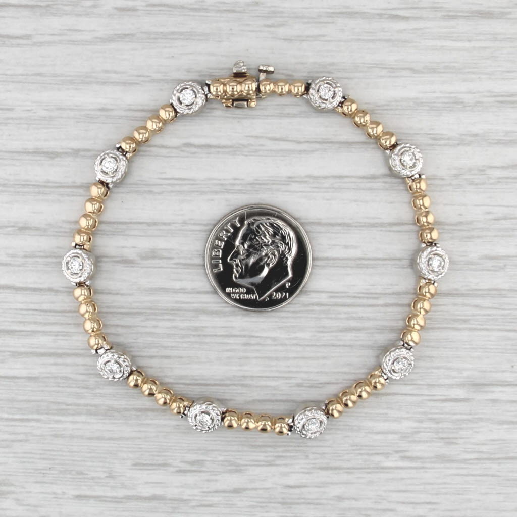 0.50ctw Diamond Bead Links Bracelet 14k White Yellow Gold 7"