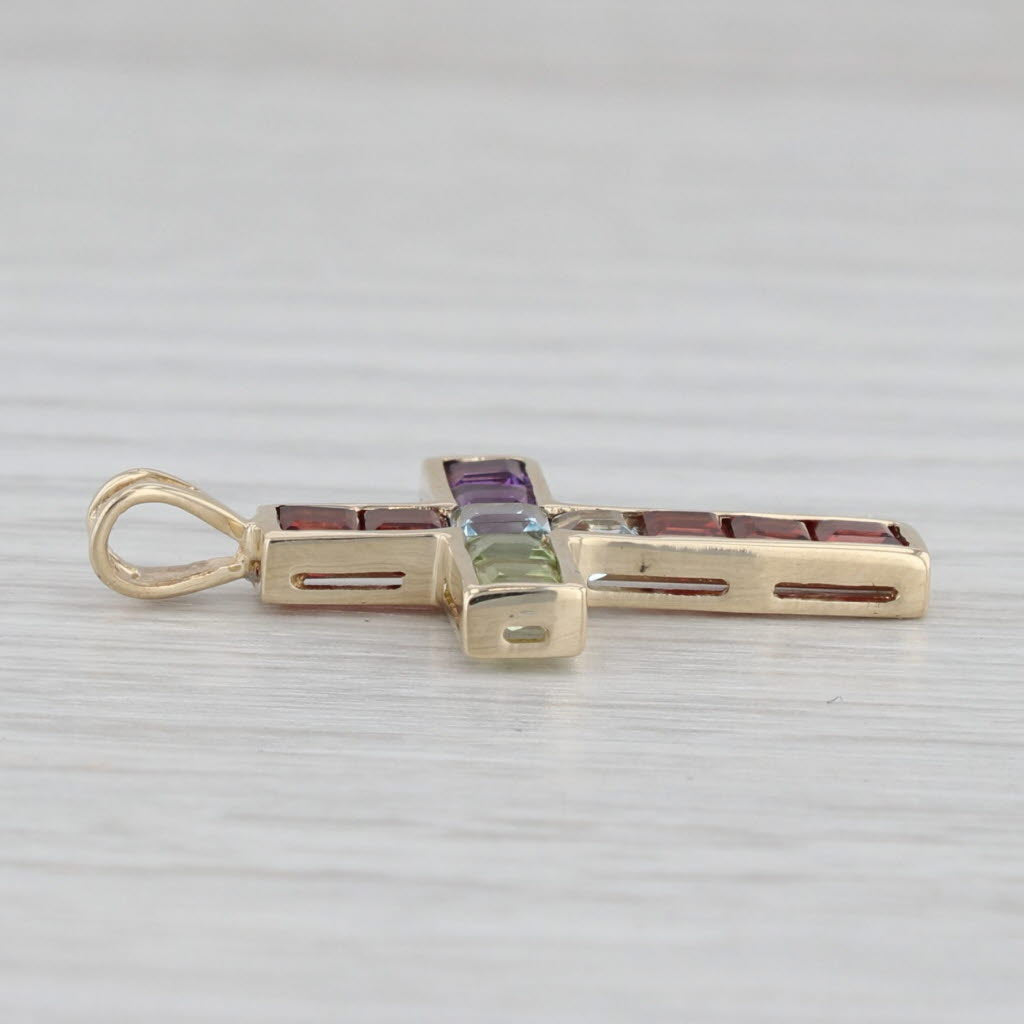 Gray 2.29ctw Gemstone Cross Pendant 10k Gold Amethyst Garnet Peridot Aquamarine