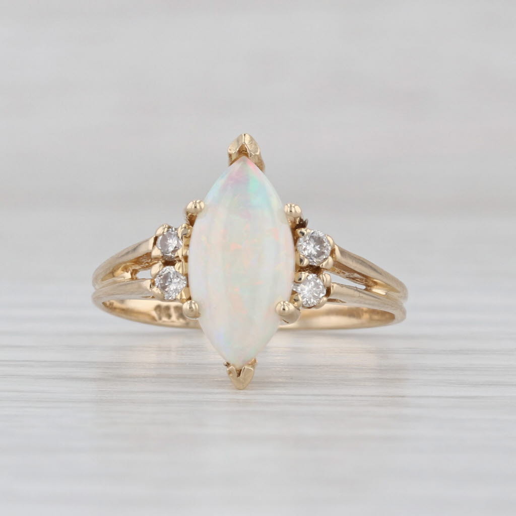 Opal Cabochon 0.10ctw Diamond Ring 14k Yellow Gold Size 7