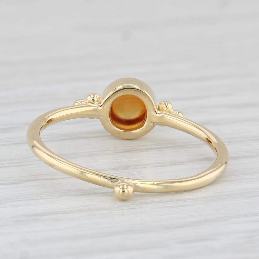 Light Gray Orange Citrine Solitaire Ring 18k Yellow Gold Size 8 Round Cabochon