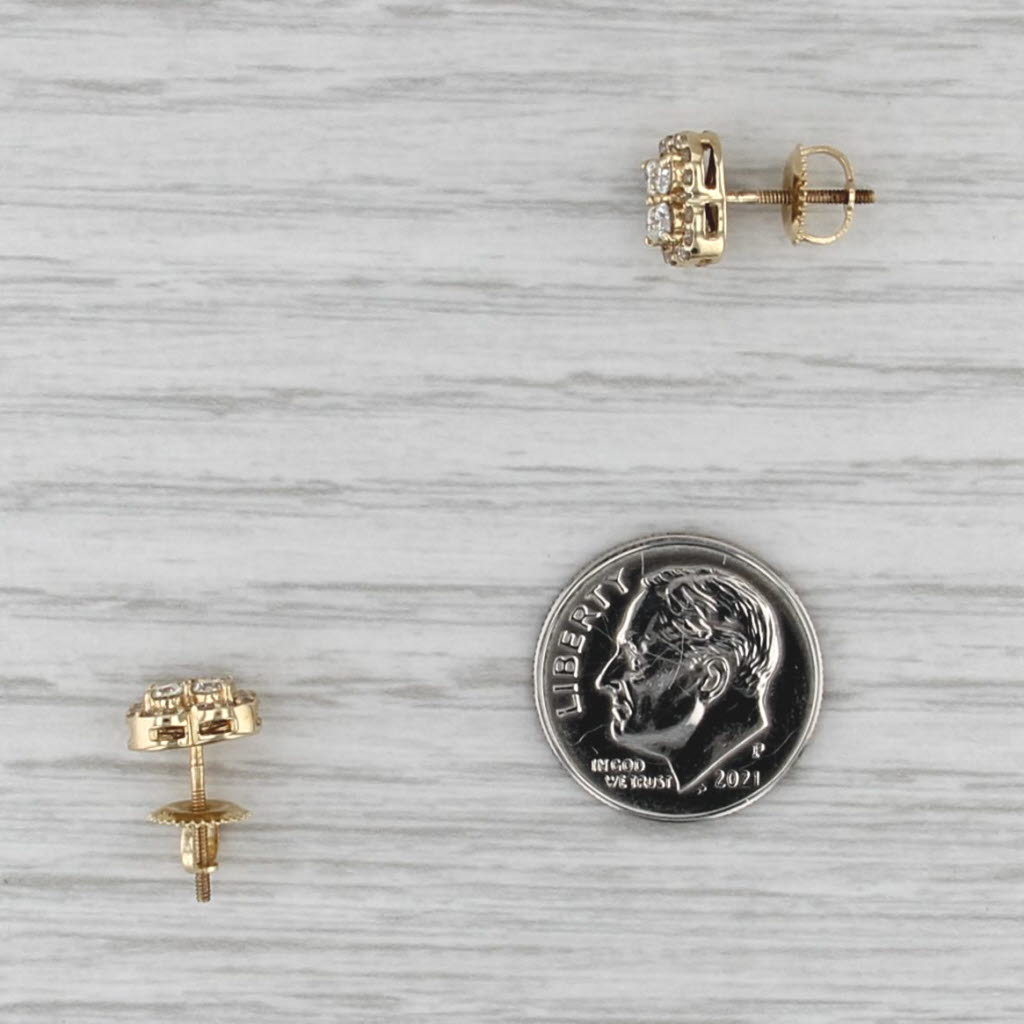 0.53ctw Diamond Cluster Stud Earrings 10k Yellow Gold Screw Back Studs