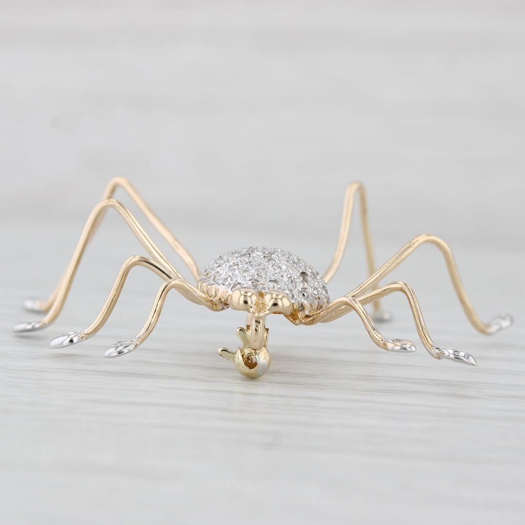 Light Gray 0.15ctw Diamond Large Spider Brooch 14k Yellow White Gold Bug Jewelry