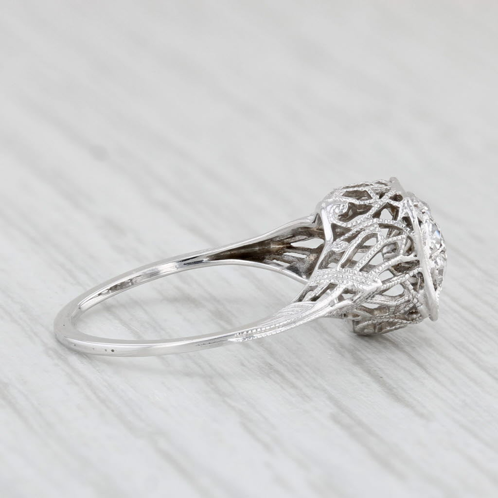 Light Gray Art Deco 0.25ctw Diamond Solitaire Ring 18k White Gold Filigree Sz 6 Engagement