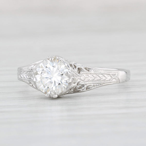 Light Gray New Round Diamond Solitaire Engagement Ring 18k White Gold Vintage Style K GIA