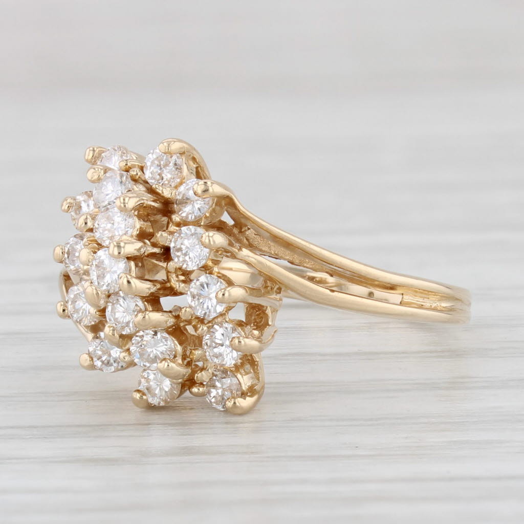 Light Gray 0.54ctw Diamond Cluster Ring 14k Yellow Gold Size 7 Bypass
