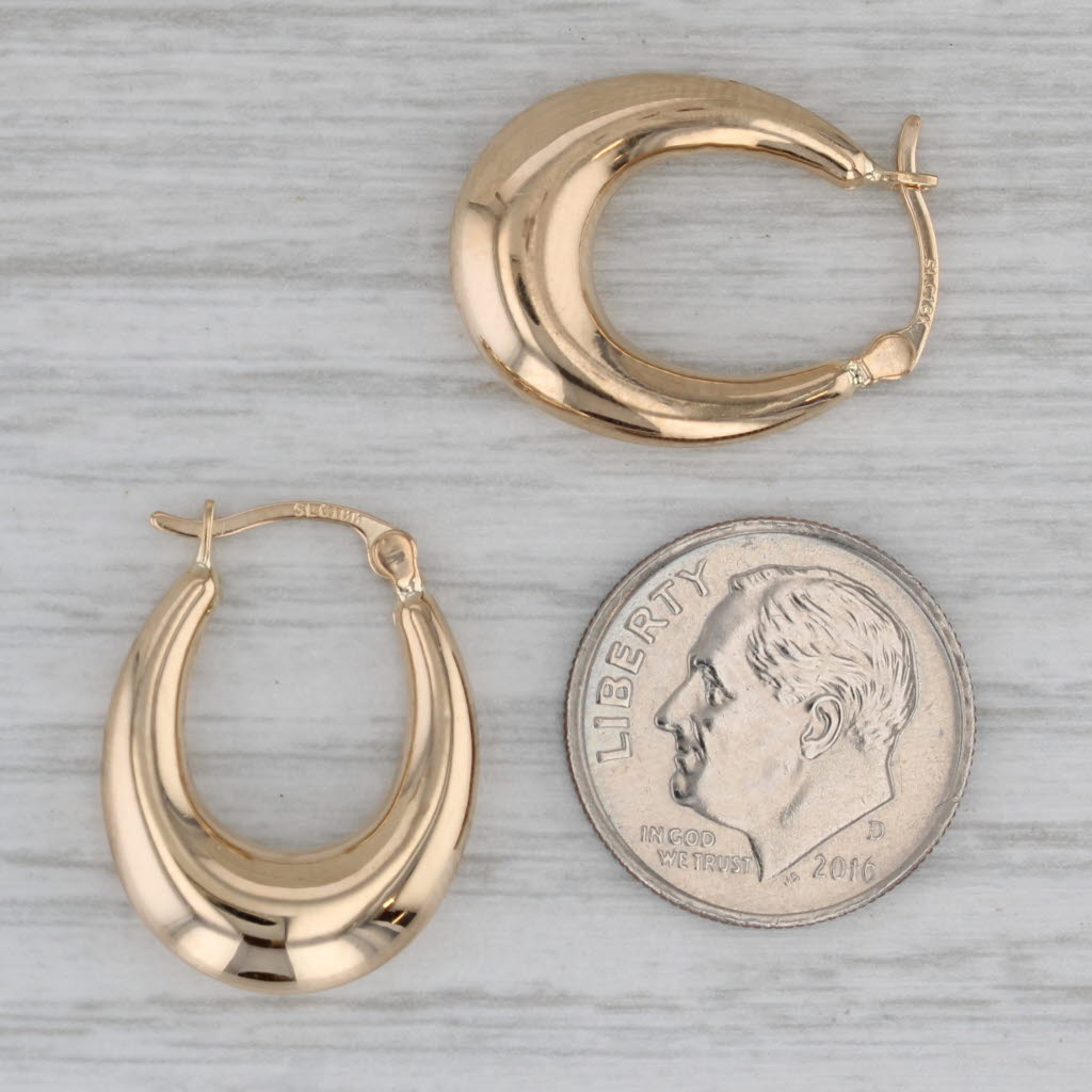 Gray Beveled Hoop Earrings 18k Yellow Gold Snap Top Oval Hoops