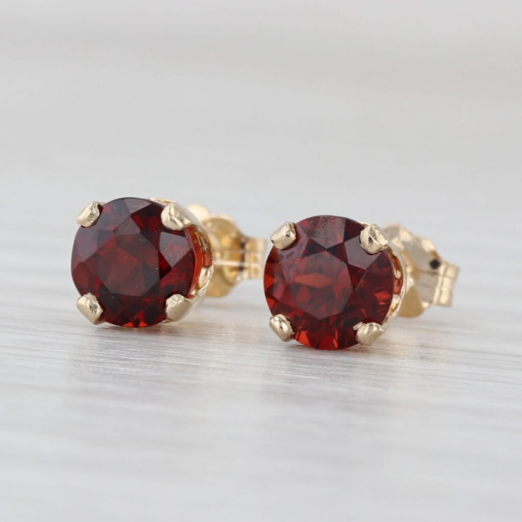 1.70ctw Round Red Garnet Stud Earrings 14k Yellow Gold Solitaire Studs