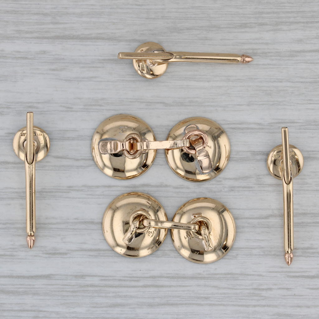Gray 5 Piece Set Cufflinks Shirt Studs 14k Gold Platinum Onyx 0.21ctw Diamond