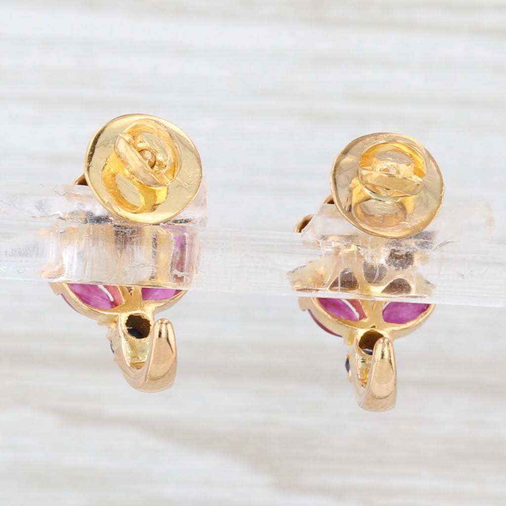 Light Gray 1.84ctw Blue Sapphire Ruby Flower J-Hook Earrings 22k Yellow Gold Screw Back