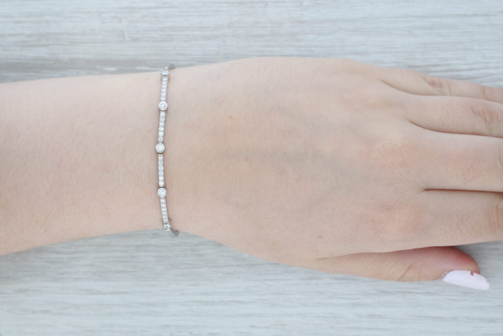 Gray 0.75ctw Diamond Bar Links Bracelet 14k White Gold Adjustable 6.5"-8.25"