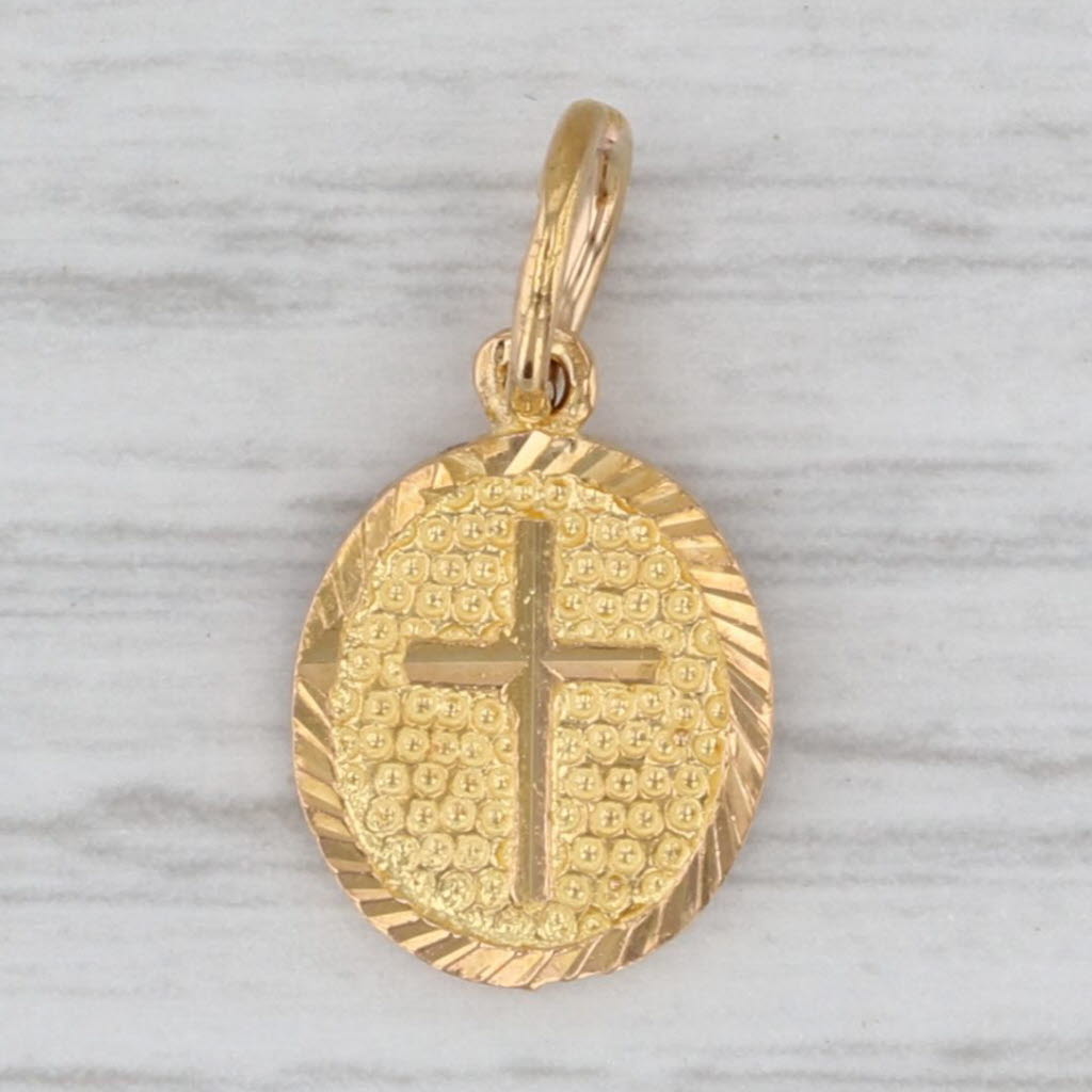 Gray Small Cross Charm 22k Yellow Gold Pendant Religious Jewelry