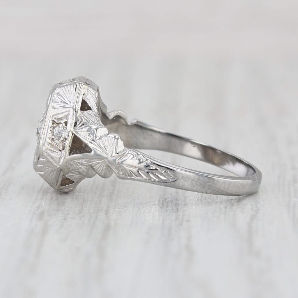 0.18ct Art Deco Diamond Star Ring 18k White Gold Size 7.25 Ornate Hand Finished