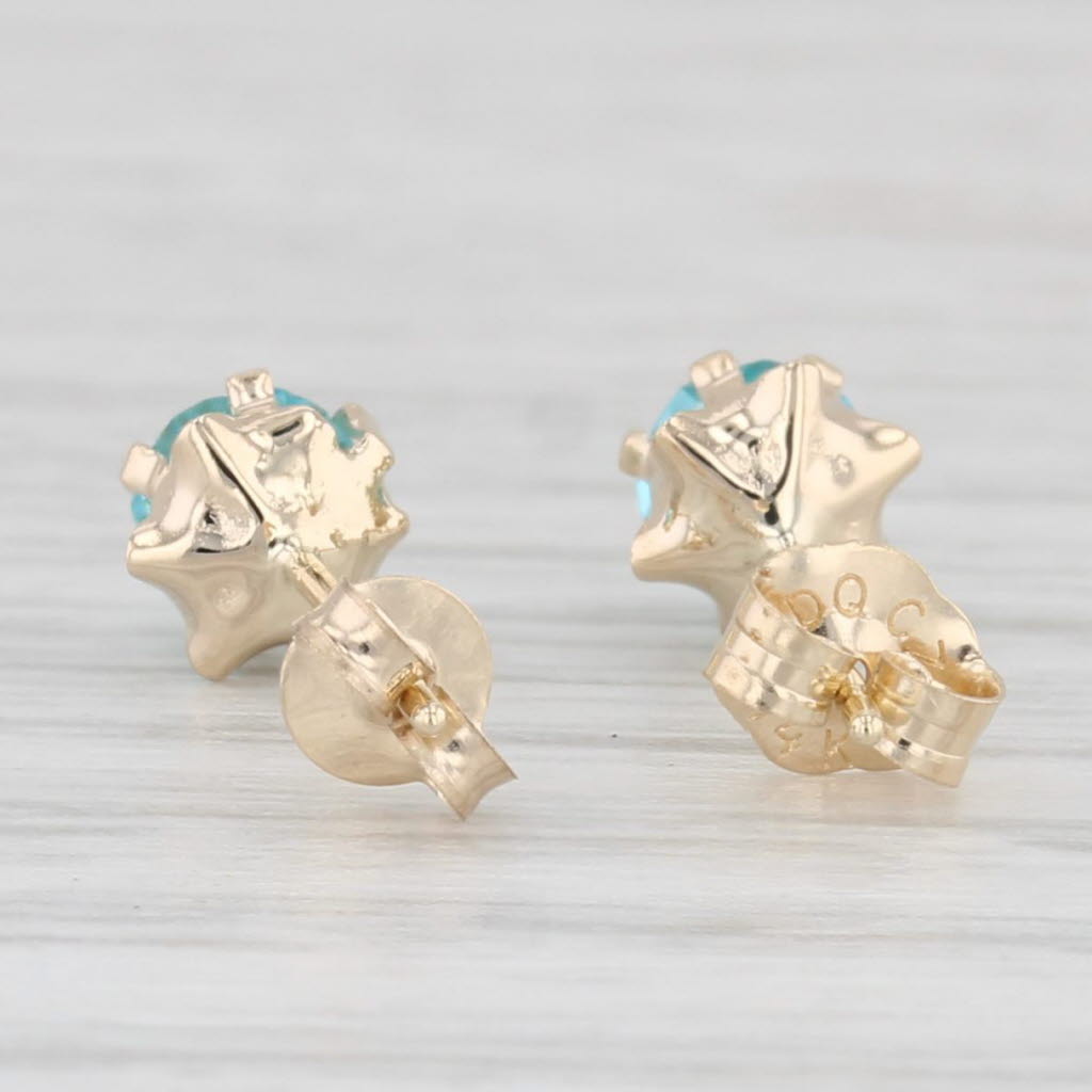 Light Gray Light Blue Glass Imitation Topaz Stud Earrings 14k Yellow Gold Studs