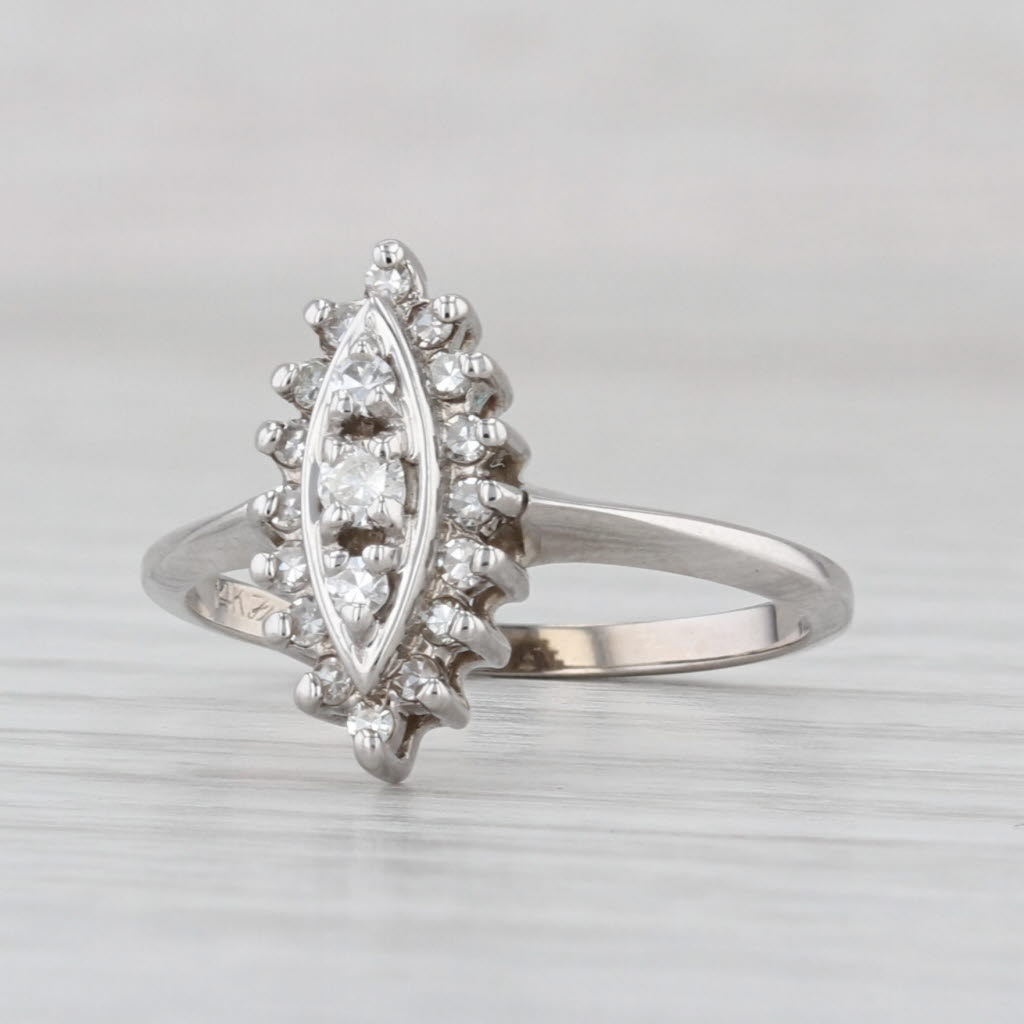 0.20ctw Diamond 3-Stone Marquise Halo Ring 14k White Gold Size 6.25