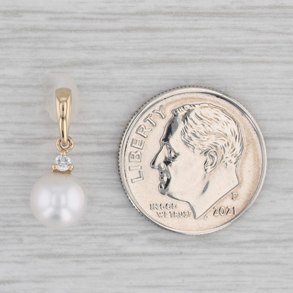 Gray Cultured Pearl Pendant 14k Yellow Gold Small Solitaire Drop