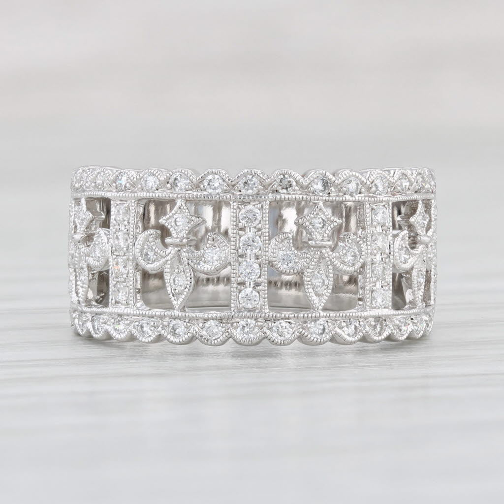 Light Gray New Diamond Fleur De Lis Ring 14k White Gold Size 6.5 Cocktail Band Beverley K