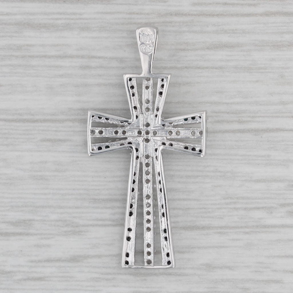 Gray 0.20ctw Black White Diamond Cross Pendant 10k White Gold