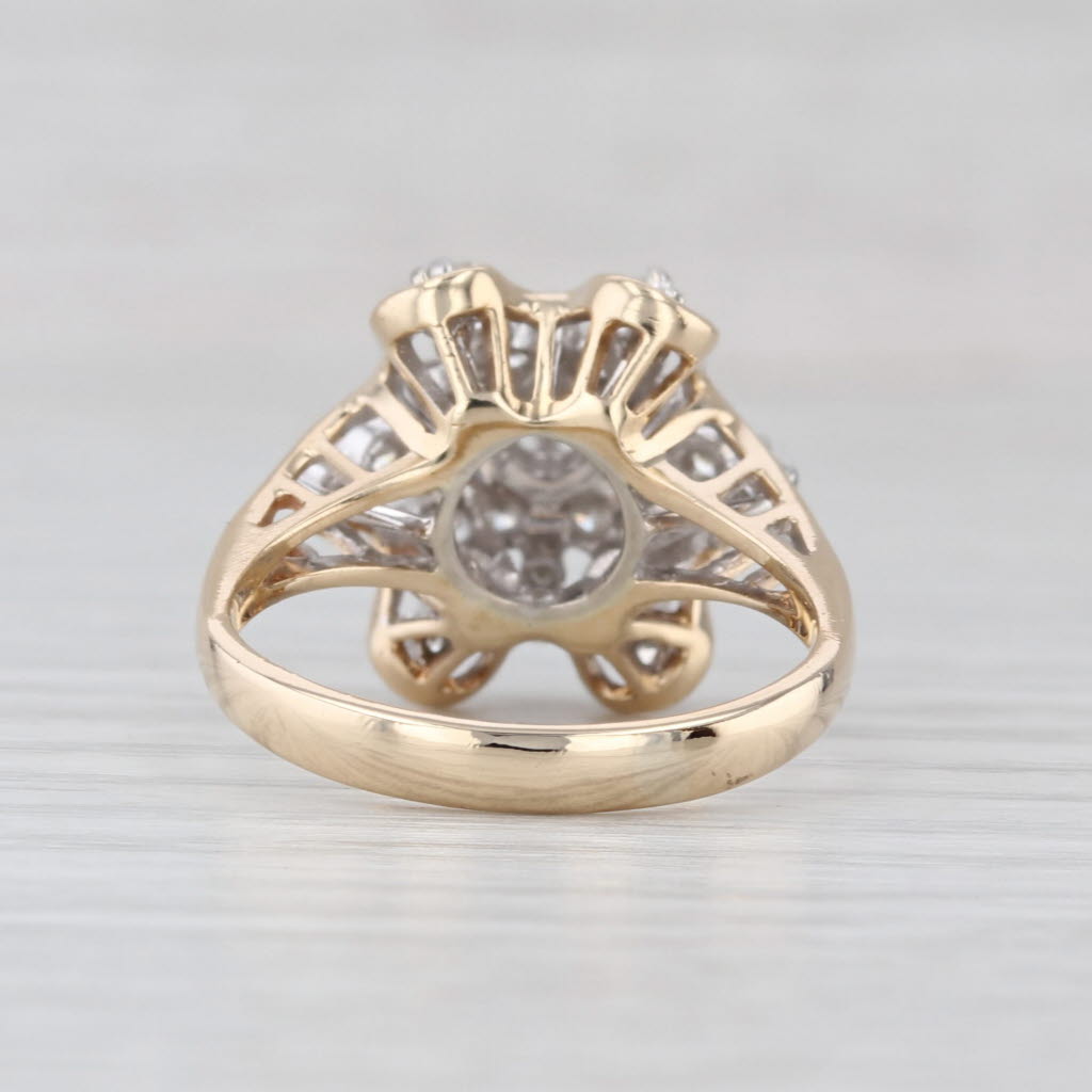 1.03ctw Diamond Flower Star Cluster Ring 14k Yellow Gold Size 6.75 Vintage