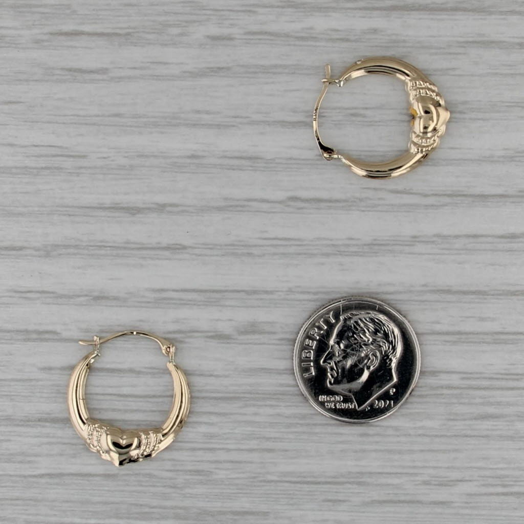 Heart Hoop Earrings 14k Yellow Gold Snap Top Round Hoops