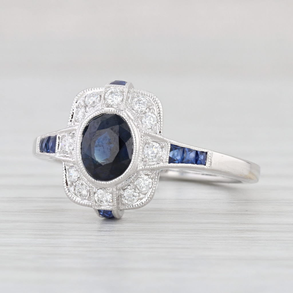 New Beverley K 1.30ctw Sapphire Diamond Halo Ring 18k Gold Engagement Size 6.75