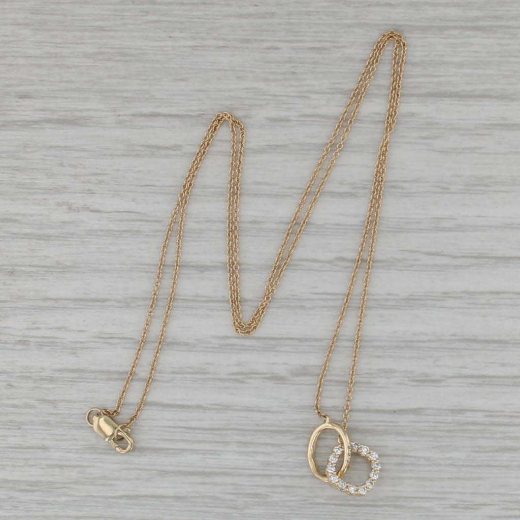 New 0.20ctw Diamond Linked Rings Necklace 14k Yellow Gold 18" Cable Chain