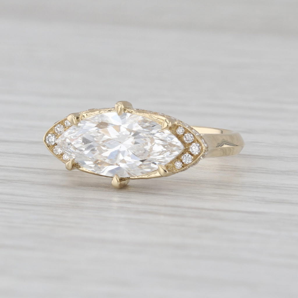 New IGI 2.24ctw Marquise Lab Created Diamond Halo Engagement Ring 14k Gold