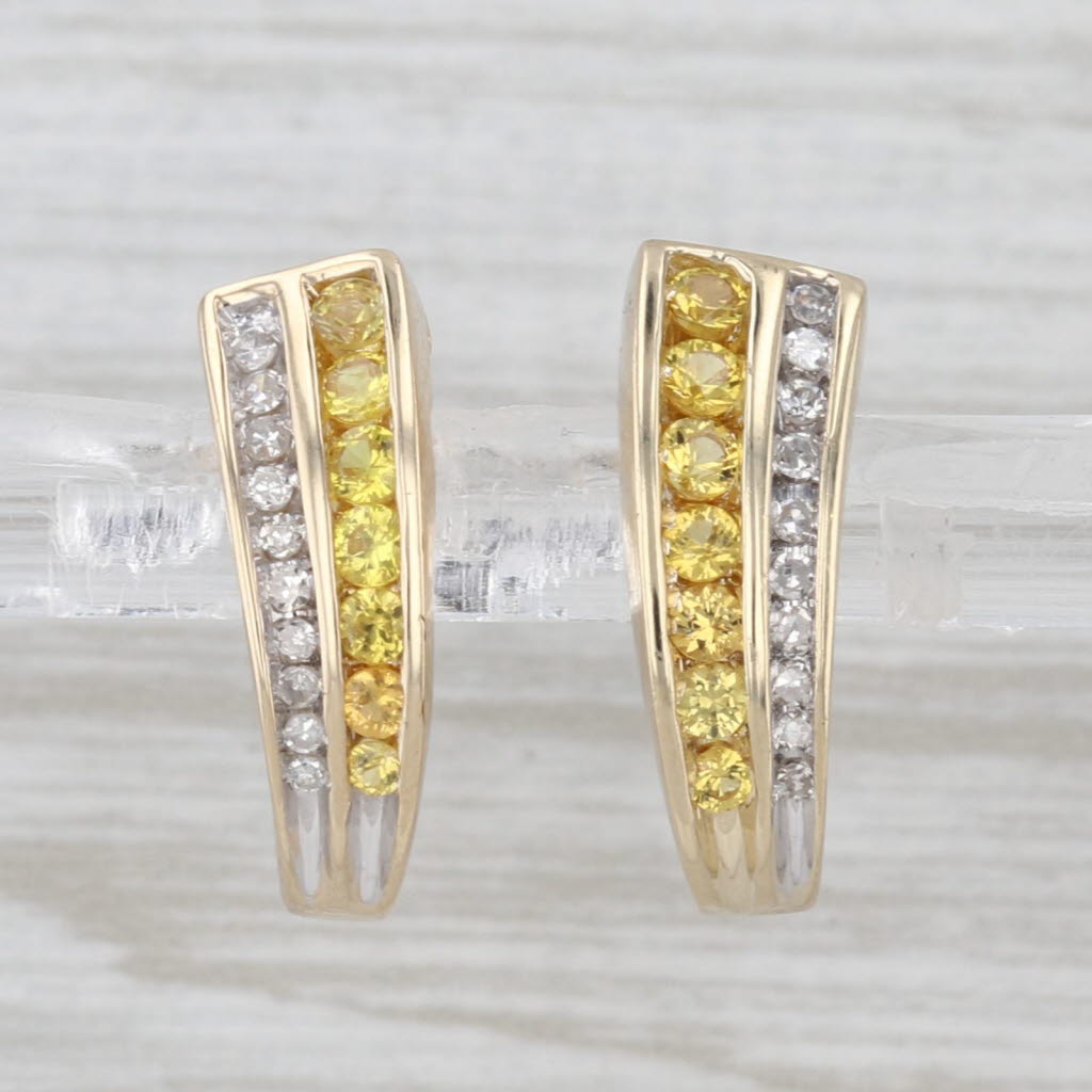 0.67ctw Yellow Sapphire Diamond J-Hook Earrings 14k Yellow Gold Lever Backs
