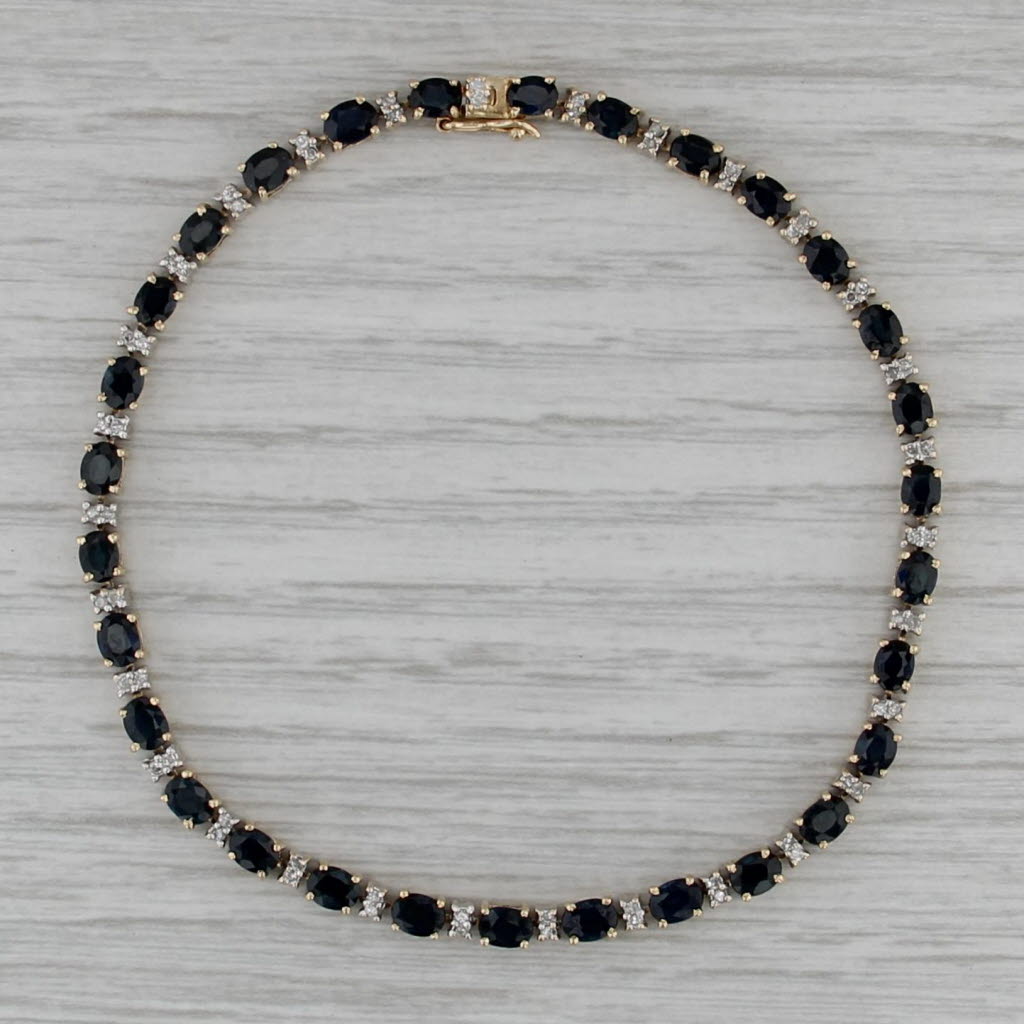7.68ctw Blue Sapphire Diamond Tennis Bracelet 14k Yellow Gold 7.75" 3.4mm