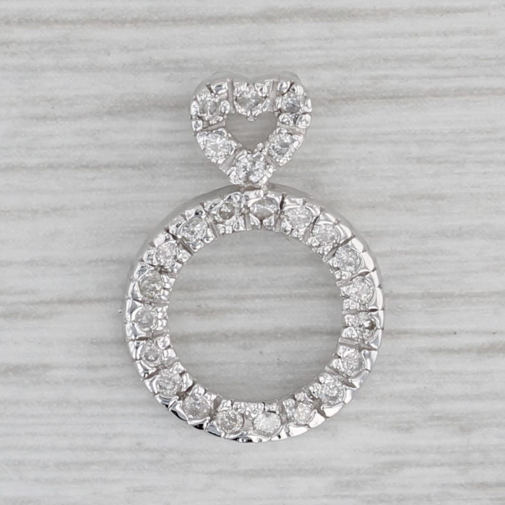 Gray 0.15ctw Diamond Heart Circle Pendant 10k White Gold Drop