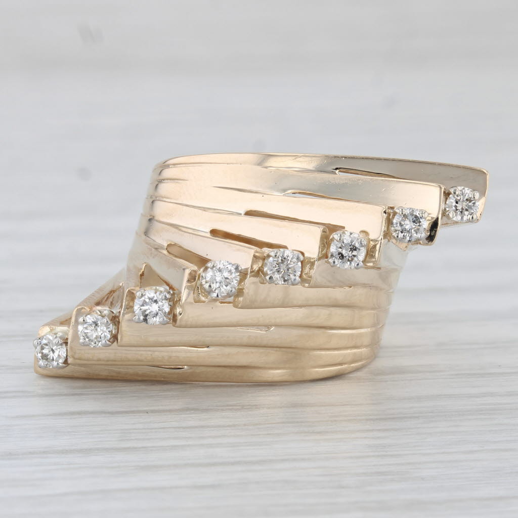 Light Gray 0.40ctw Diamond Abstract Fan Cocktail Ring 14k Yellow Gold Size 7