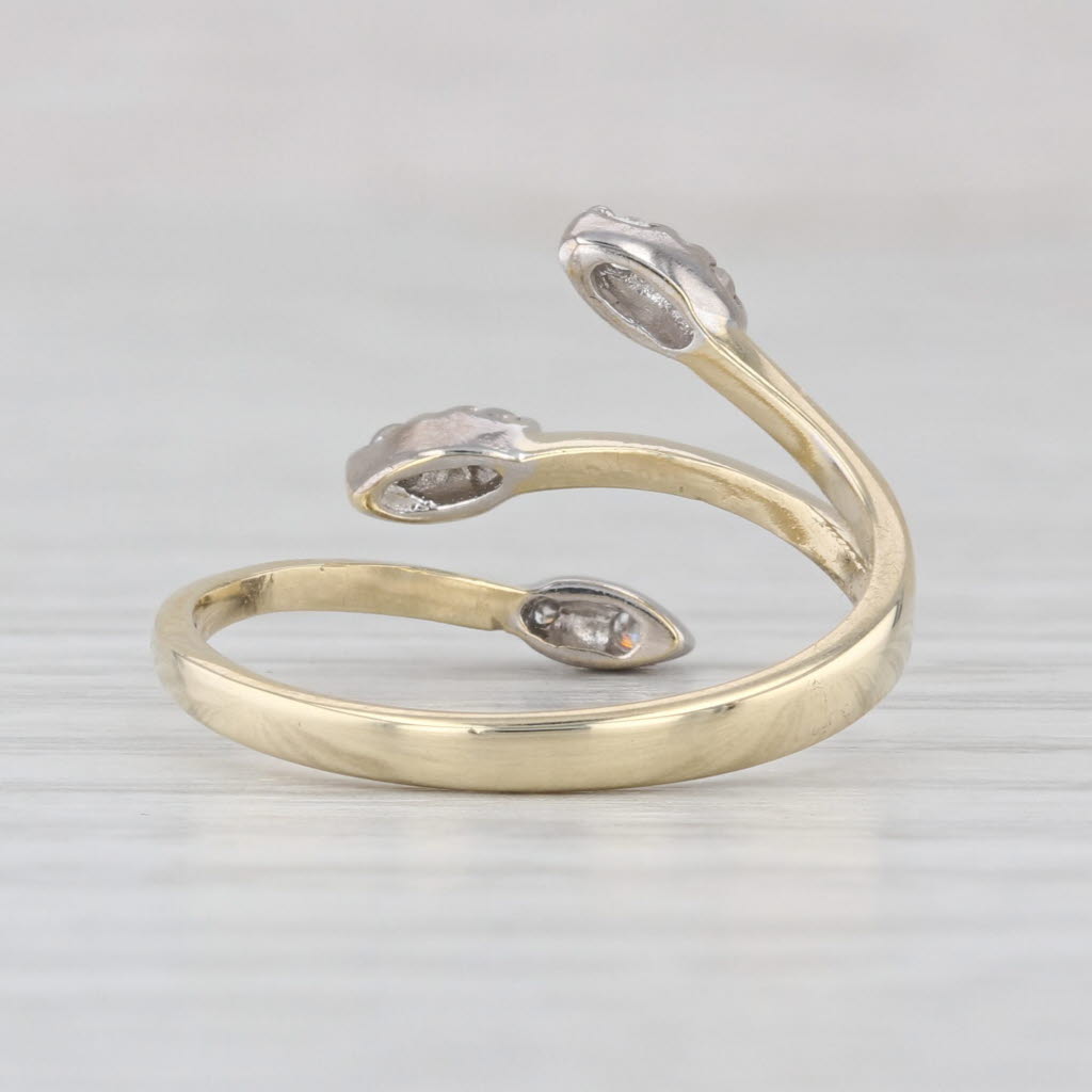 Diamond Spray Bypass Ring 14k Yellow White Gold Size 6.25 Adjustable