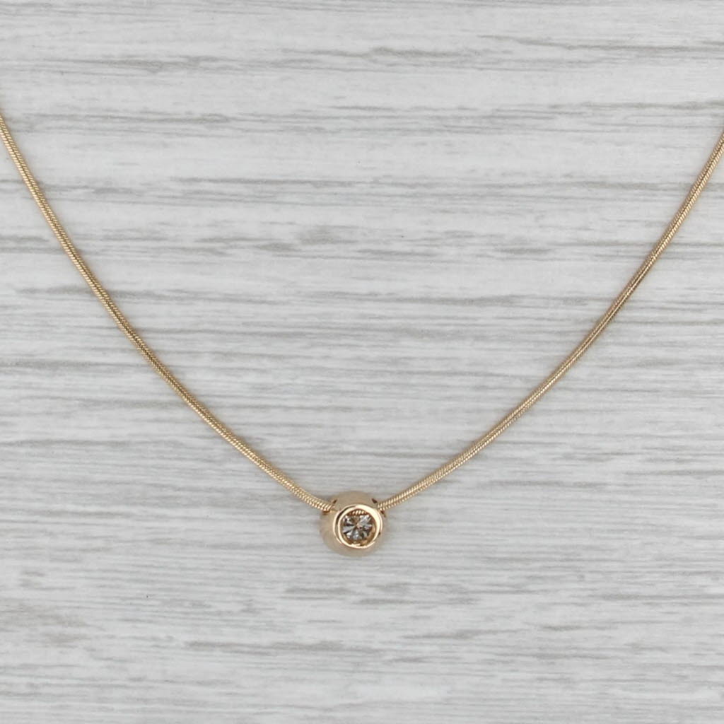 0.25ct Diamond Solitaire Pendant Necklace 14k Yellow Gold 18" Snake Chain
