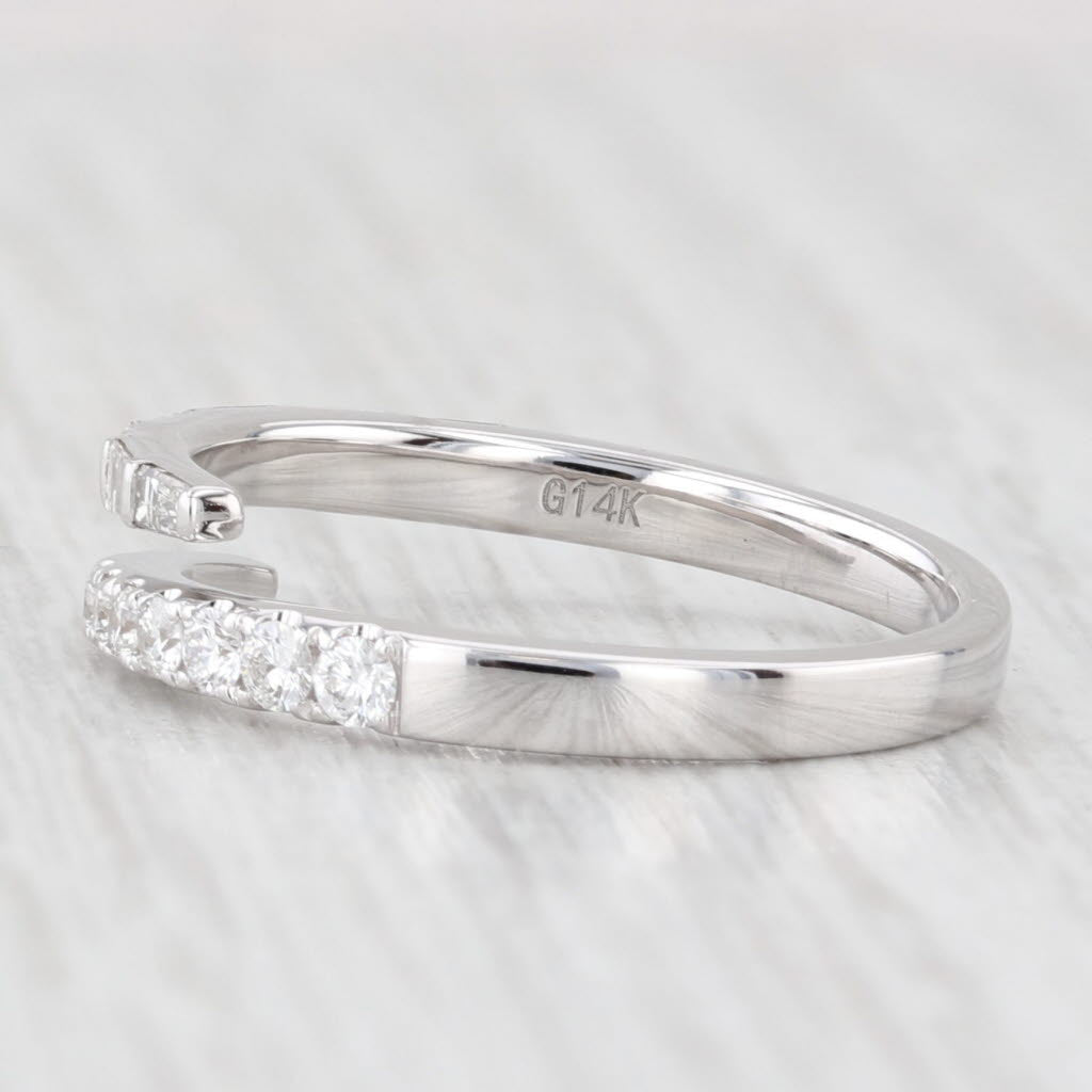 Light Gray New 0.46ctw Diamond Bypass Wedding Band 14k White Gold Stackable Adjustable Ring