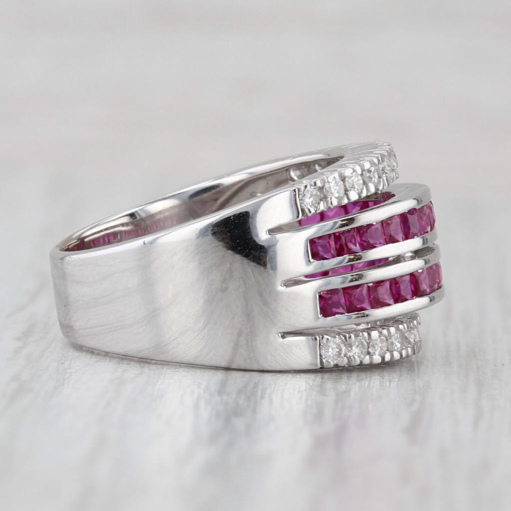 1.89ctw Ruby Diamond Ring 18k White Gold Size 7.5 Cocktail Stackable Band Design