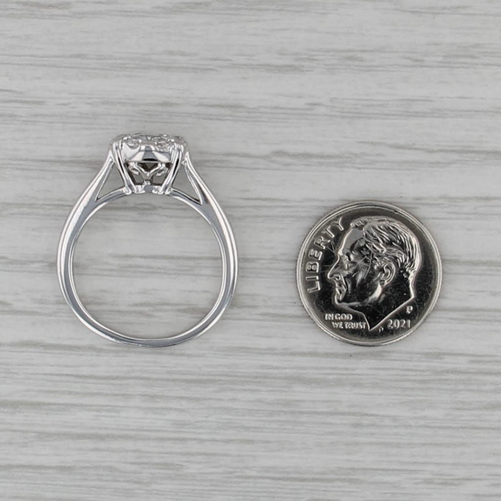 0.96ctw Diamond Cluster Engagement Ring 14k White Gold Size 7.5 Cathedral Band