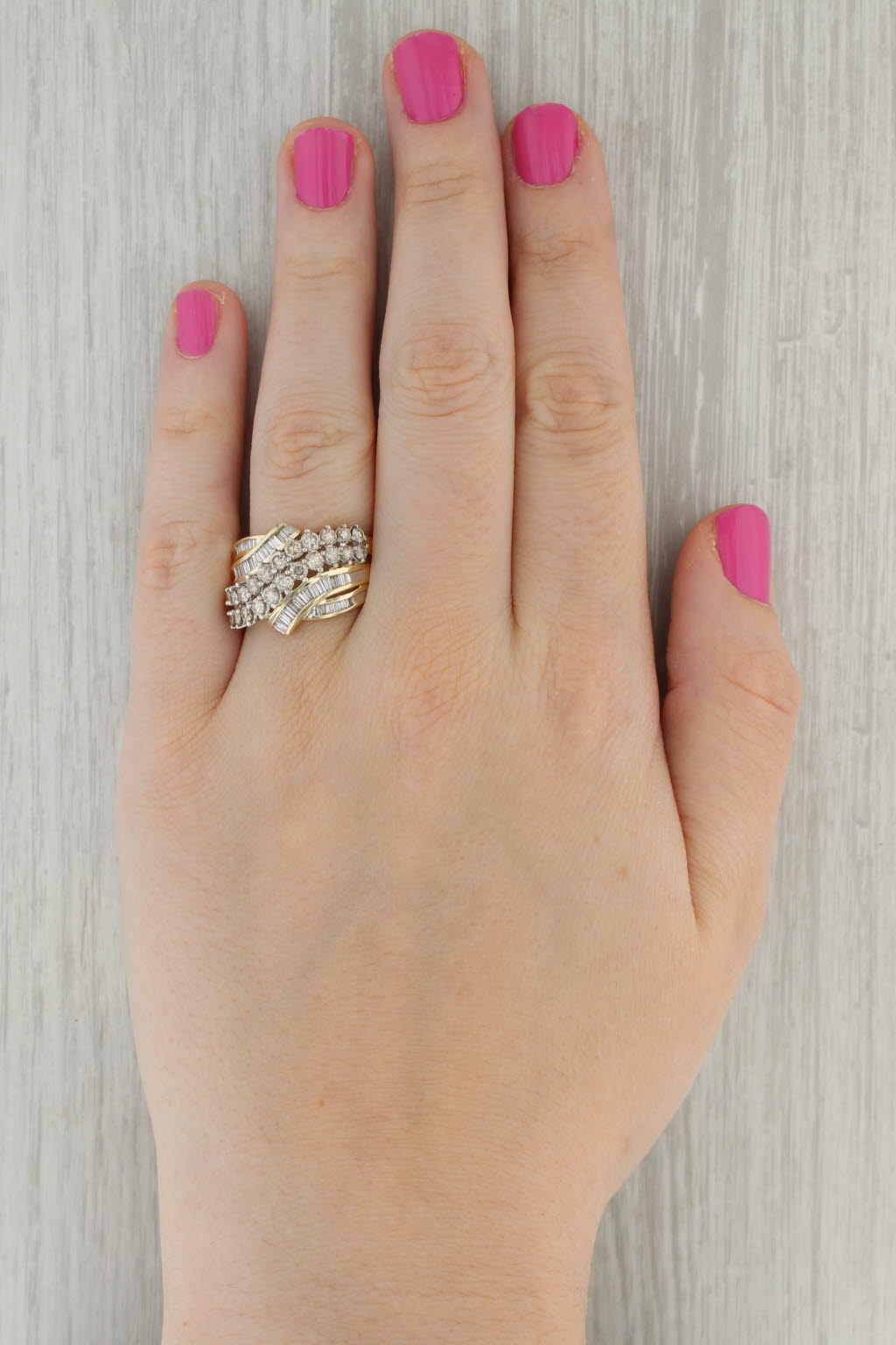 Tan 2.10ctw Diamond Cluster Bypass Ring 10k Yellow Gold Size 9 Cocktail