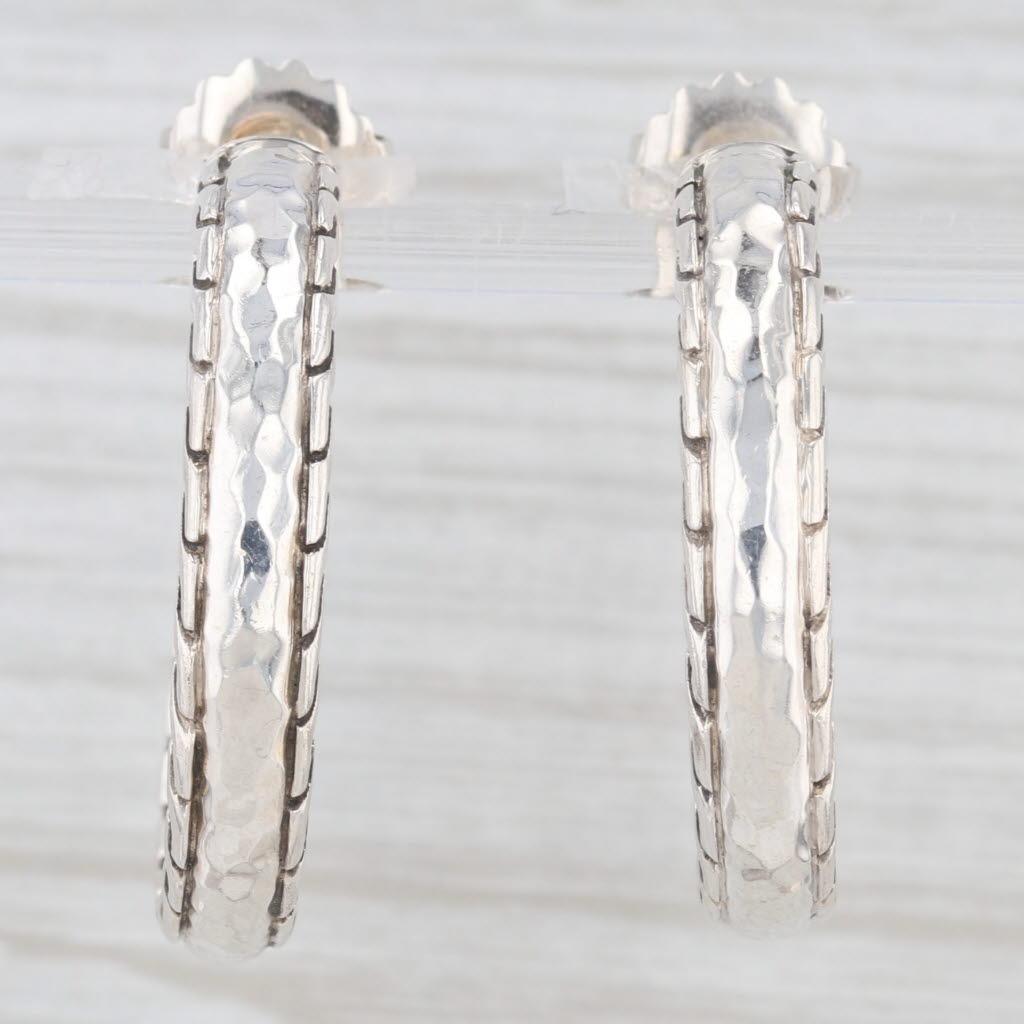 Light Gray John Hardy Hammered Palu Large Hoop Earrings Sterling Silver Round Hoops 925