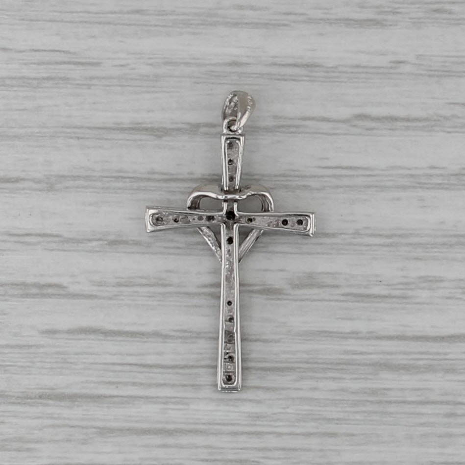 Diamond Heart Accented Cross Pendant 10k White Gold