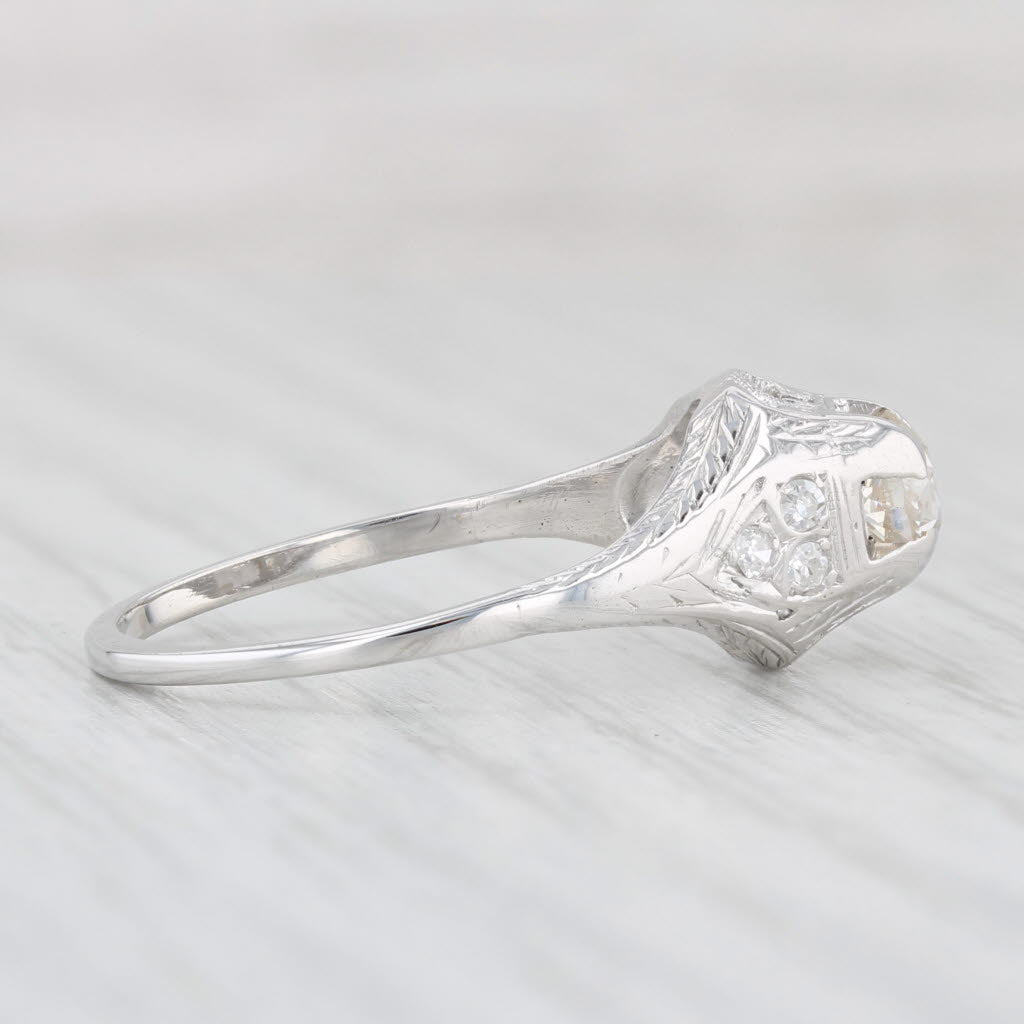 Light Gray Antique 0.63ctw Diamond Engagement Ring 18k 14k White Gold Size 7.75