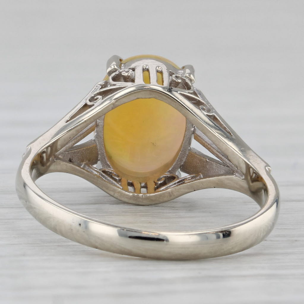 Gray Rainbow Yellow Opal Solitaire Ring 14k White Gold Size 6.25