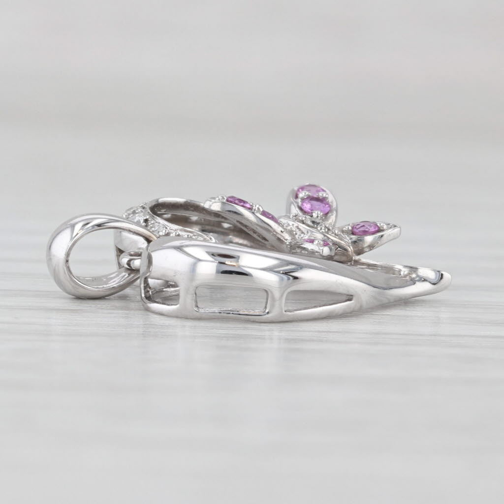 0.24ctw Pink Sapphire Diamond Flower Open Heart Pendant 14k White Gold
