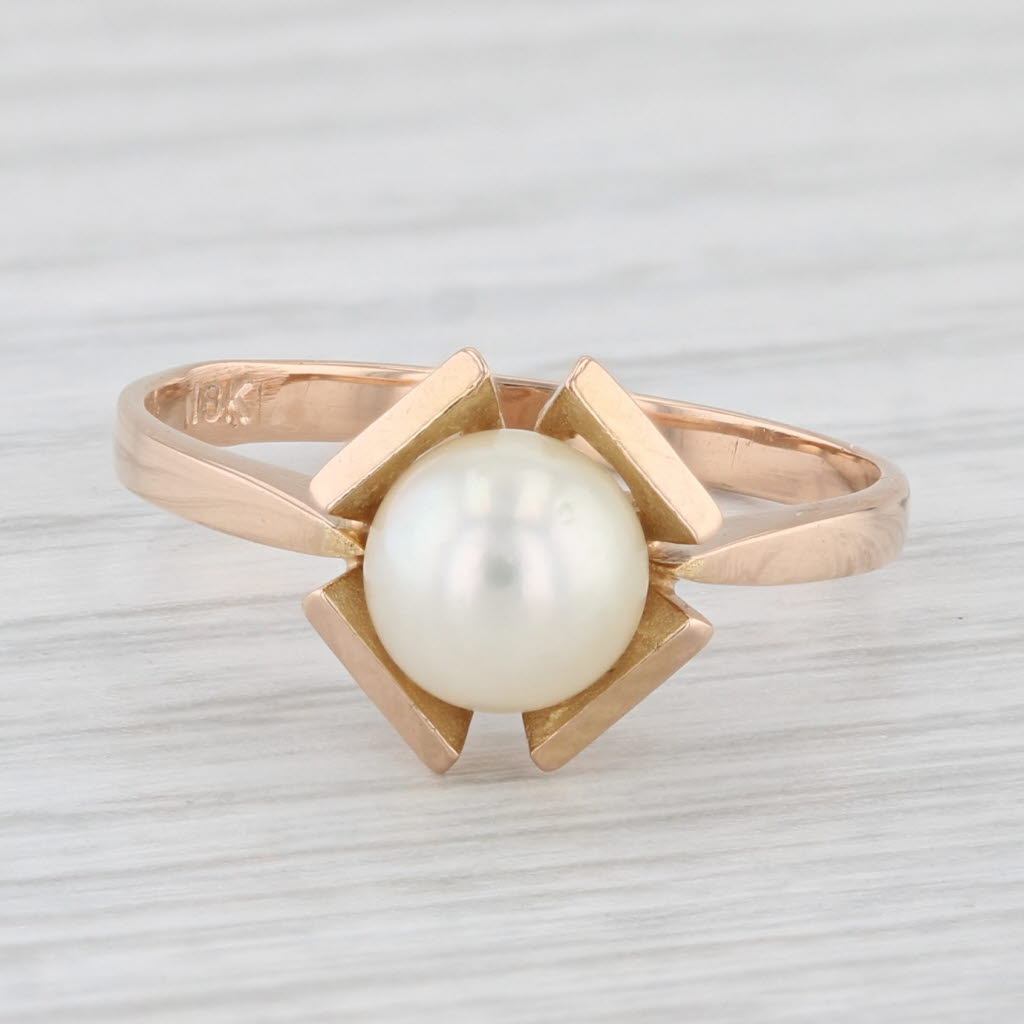 Light Gray Cultured Pearl Solitaire Ring 18k Rose Gold Size 6