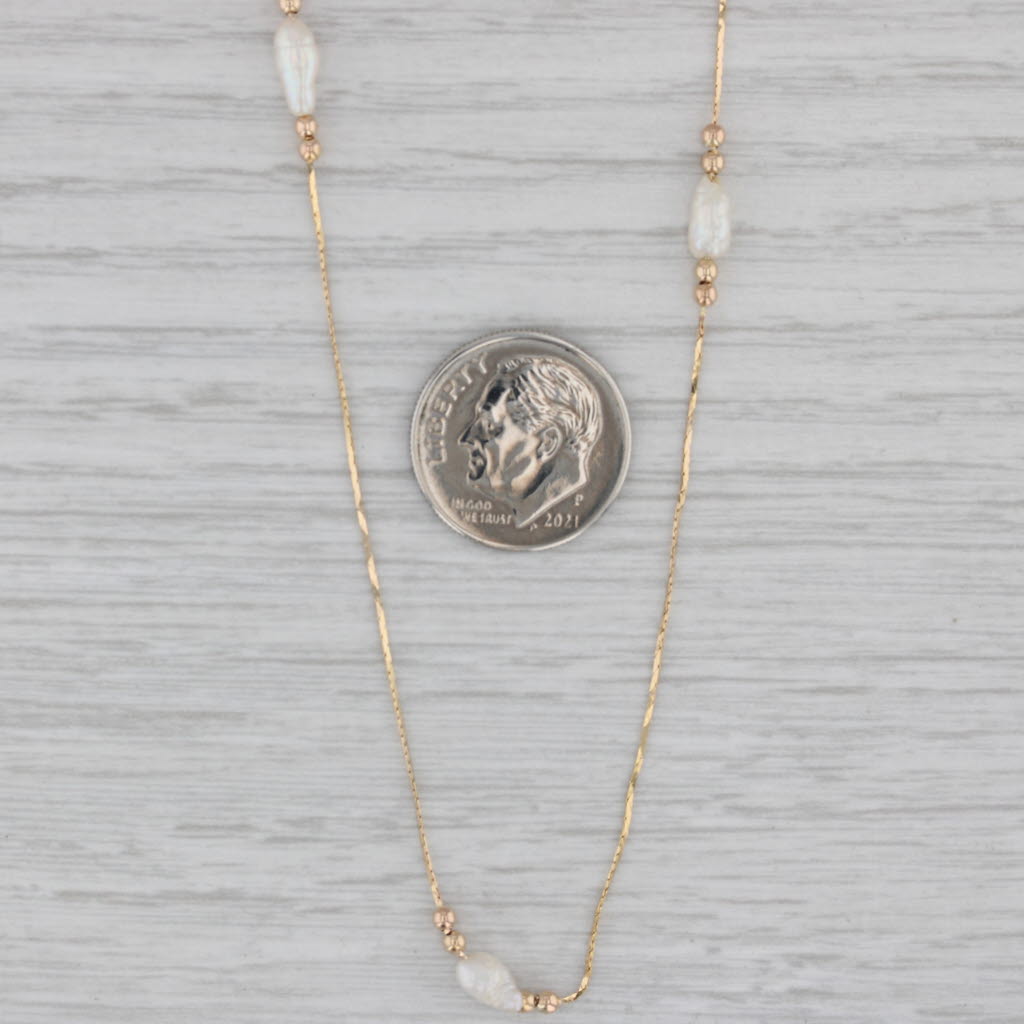 Gray Cultured Keshi Pearl Bead Station Necklace 14k Yellow Gold 18"