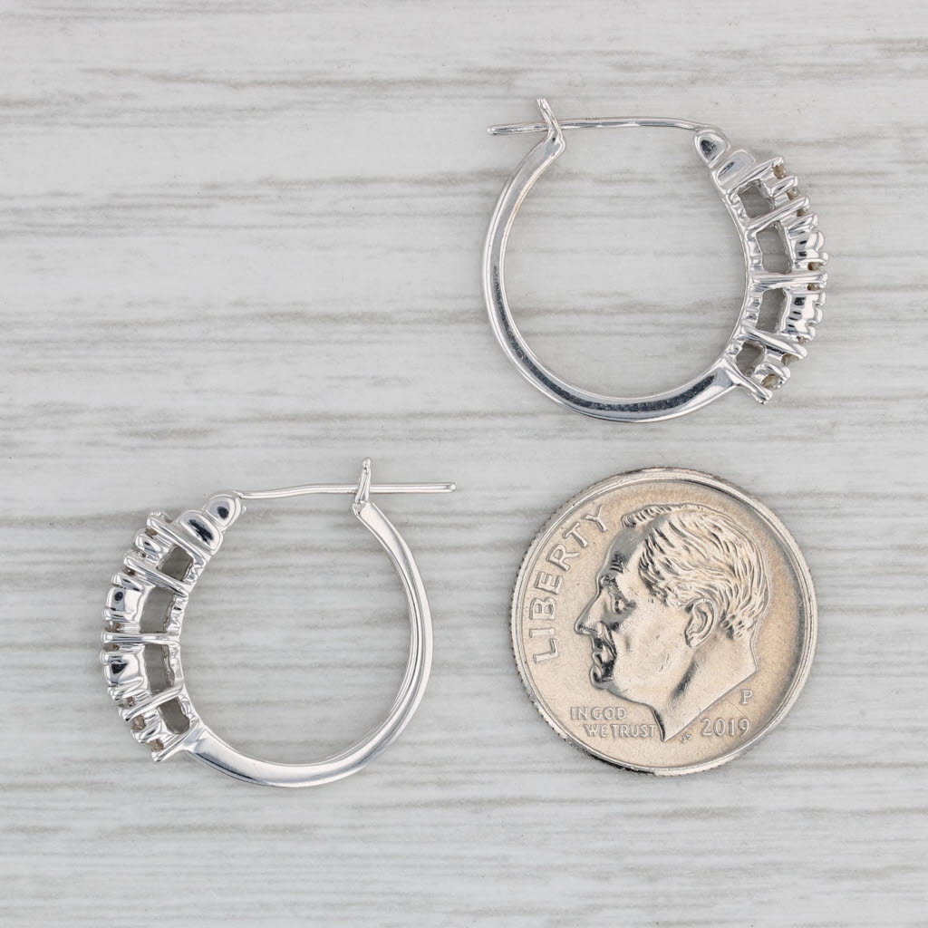 Gray 0.20ctw Diamond Hoop Earrings 10k White Gold Snap Top Round Hoops