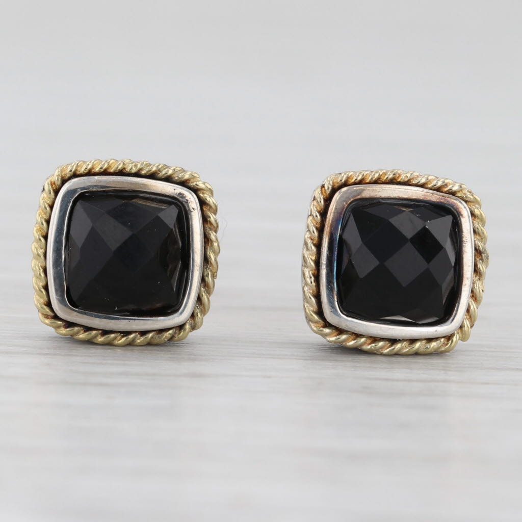 Light Gray Andrea Candela Onyx Stud Earrings Sterling Silver 18k Gold