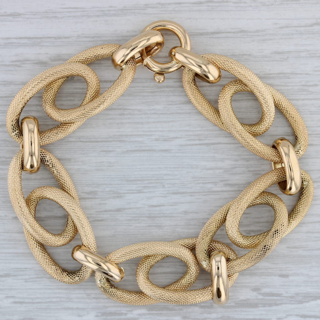Gray 8.25" Textured Gold Statement Bracelet 18k Yellow Gold 16.6mm Italian