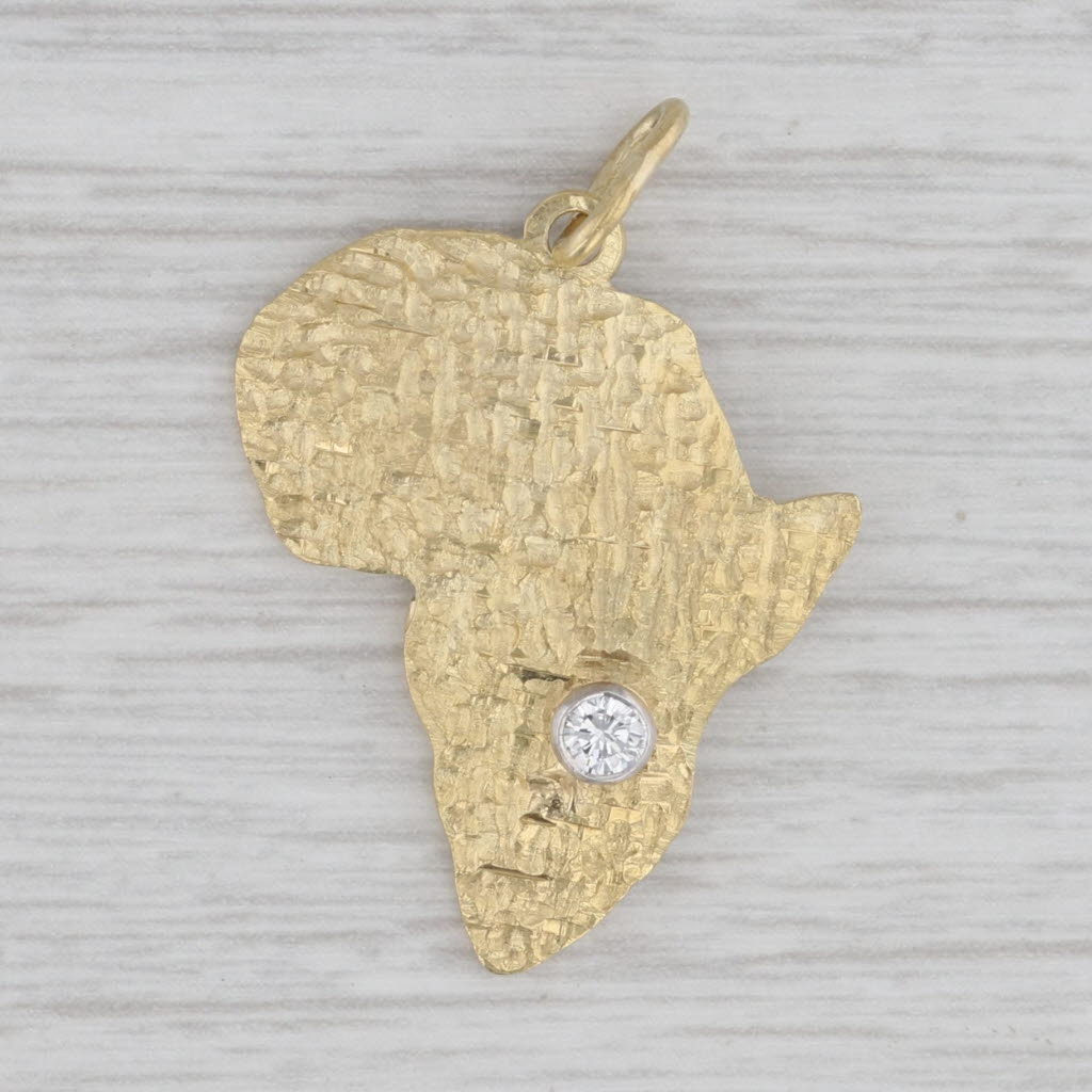 Gray Custom Made 0.10ct Diamond Africa Pendant Hammered 18k Yellow Gold