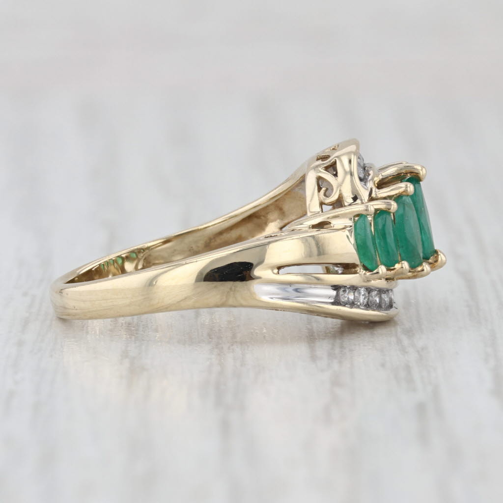 0.87ctw Tiered Emerald Diamond Bypass Ring 10k Yellow Gold Size 7