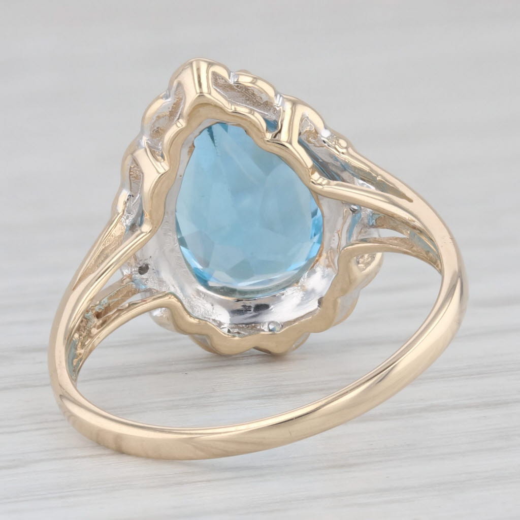 Light Gray 3.65ctw Pear Blue Topaz Diamond Halo Ring 10k Yellow Gold Size 7.25